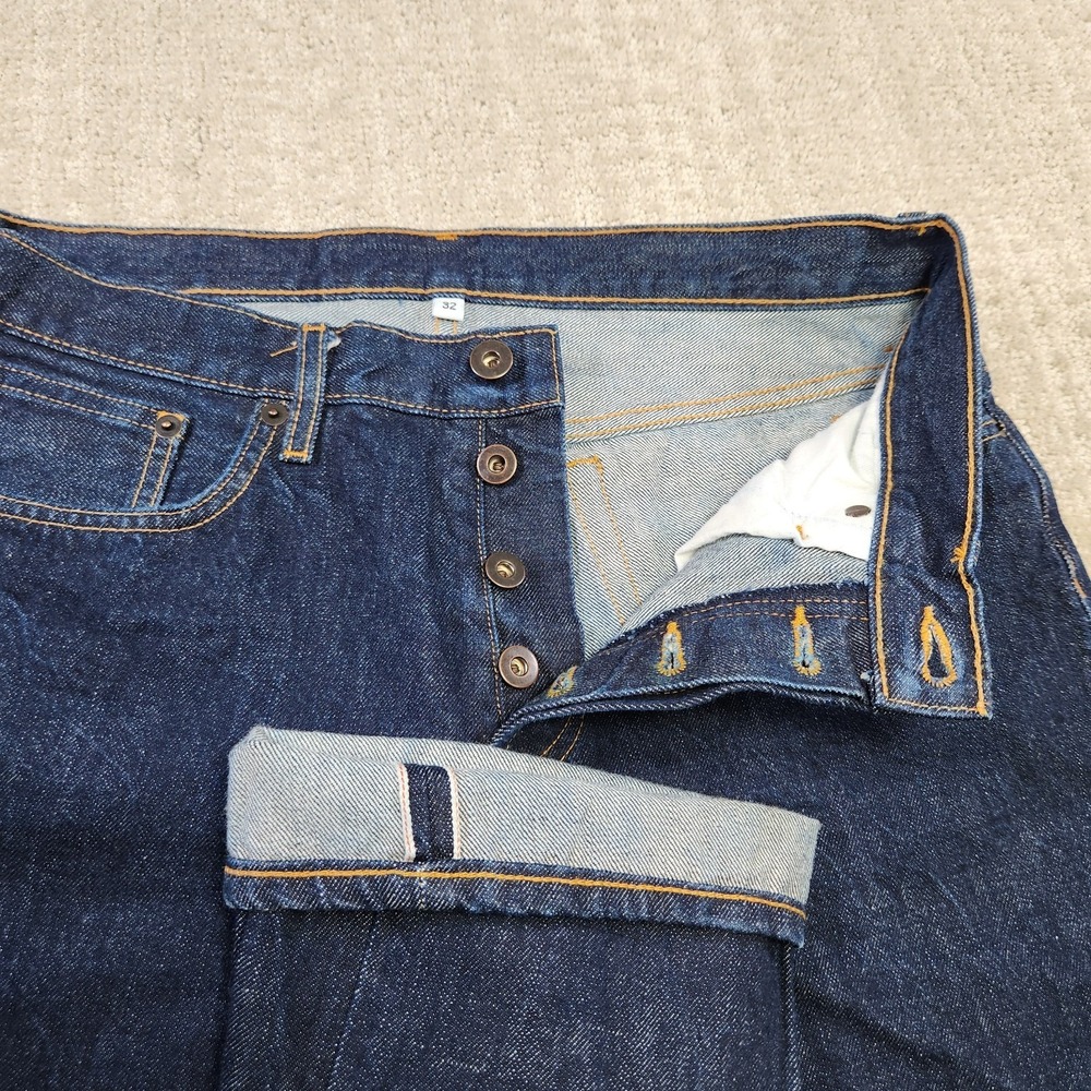 Selvedge Denim Jeans Men 32x31 Dark Wash Raw Denim Redline Cotton Slim Fit
